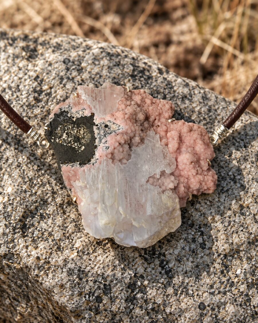 Cuero con mineral rosa · en su ambiente
